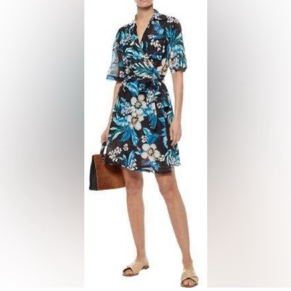 Diane von Furstenberg Clarem Printed Cotton And Silk-blend Voile Wrap Dress M